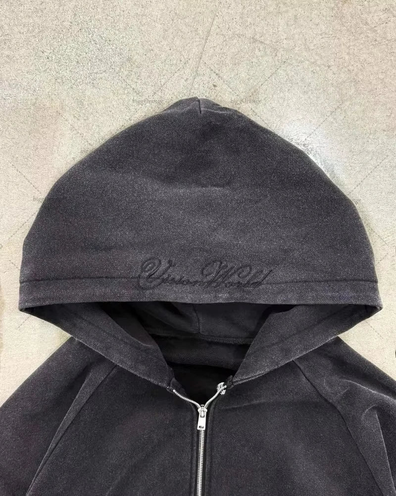Black Cursive Zip-Up/Hoodie