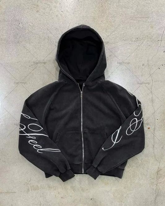 Black Cursive Zip-Up/Hoodie