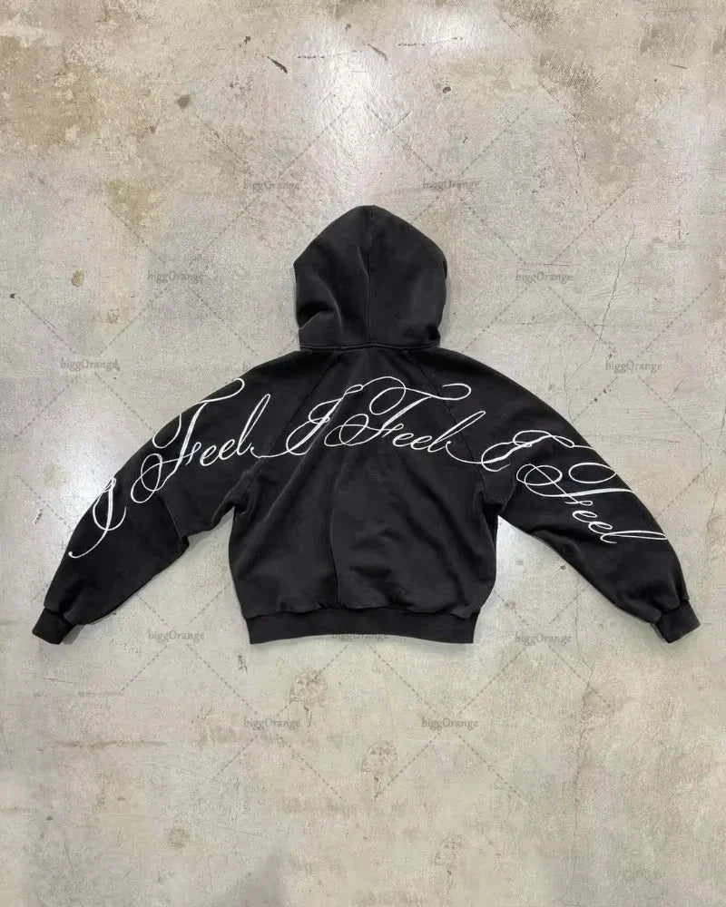 Black Cursive Zip-Up/Hoodie