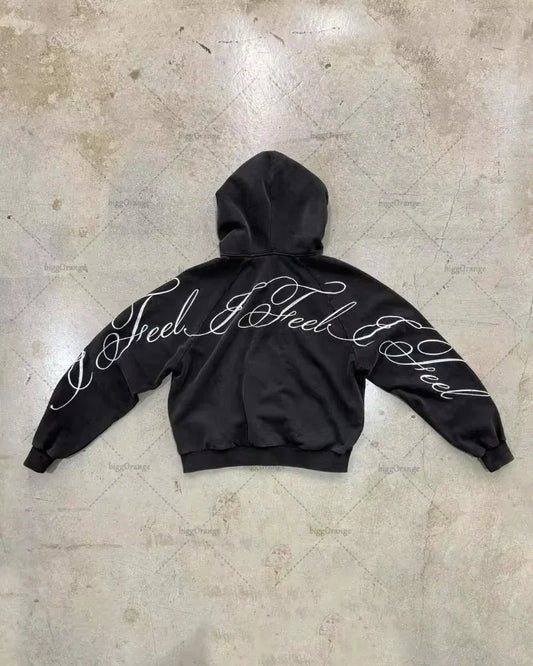 Black Cursive Zip-Up/Hoodie