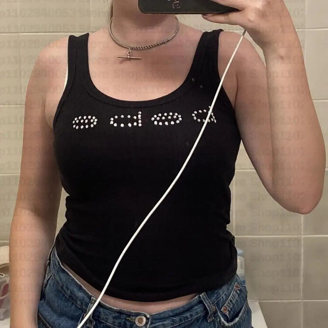 Trendy Rhinestone Crop Top